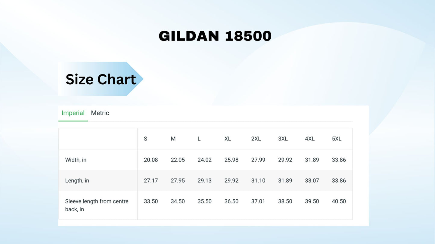 gildan 18500 size chart