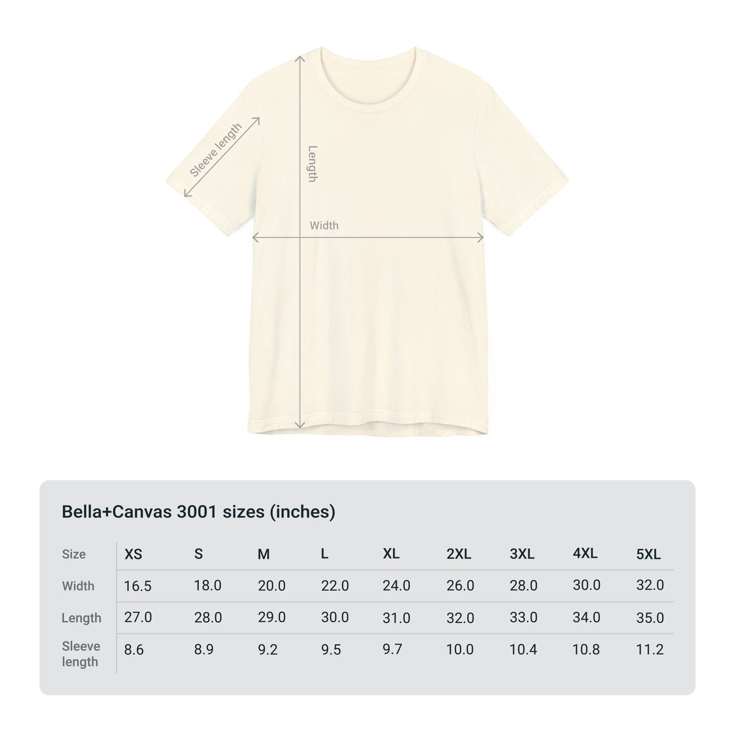 bella canvas 3001 size chart