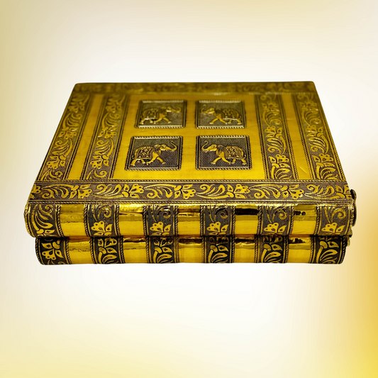 Indian Elephant Gold Metal Embossed Jewelry Box - Tortuna