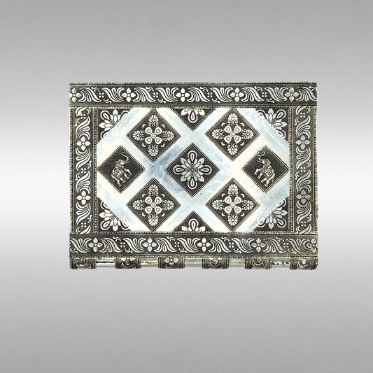 top view of luxury handmade vintage jewelry box with Indian elephants