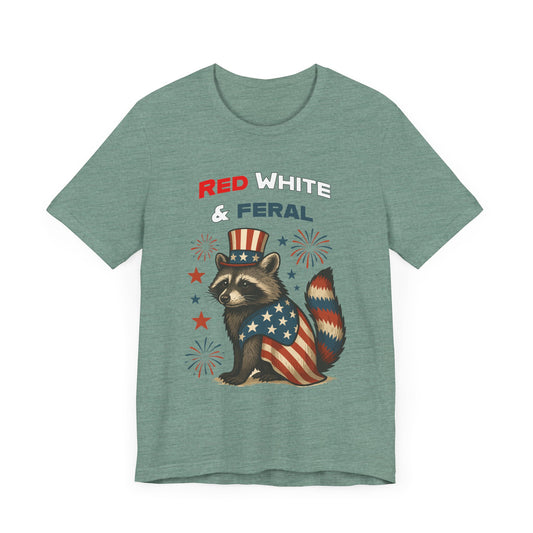 Red White & Feral Raccoon Tee - July 4th Celebration Design