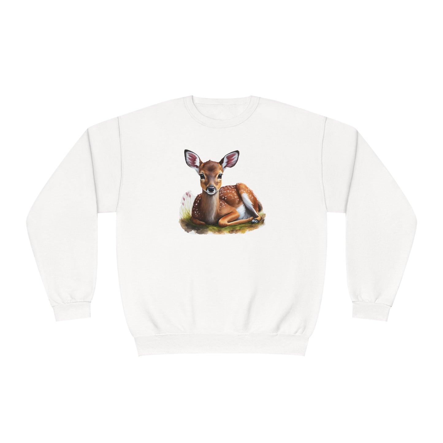 dear hearted serenity - tranquil deer in the woods on a white sweatshirt 