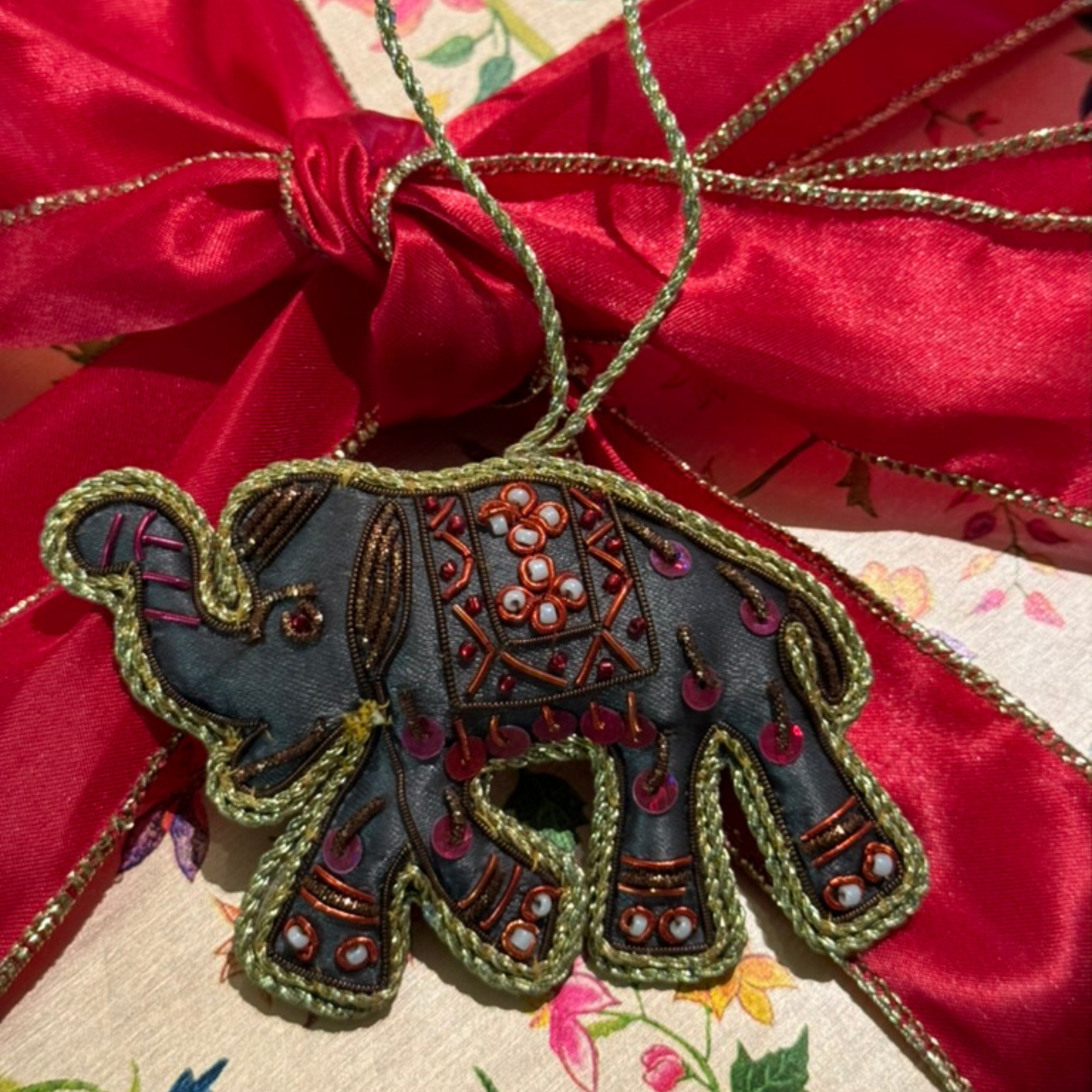 Elephant Christmas Tree Ornament with Zari Embroidery - Tortuna