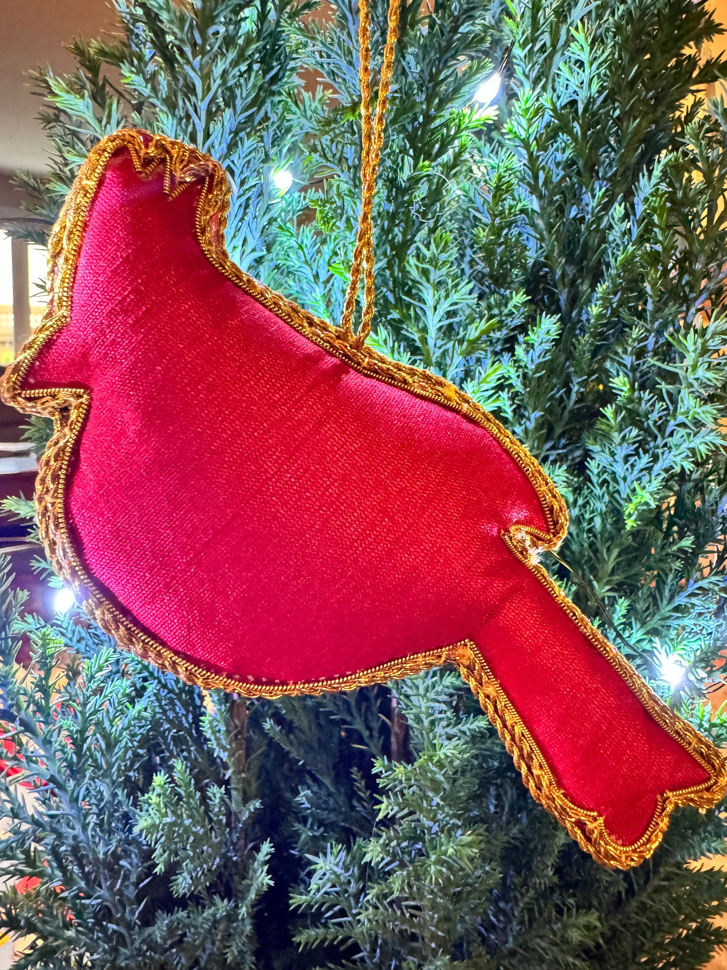 Red Cardinal Handmade Ornament with Zari Embroidery - Tortuna