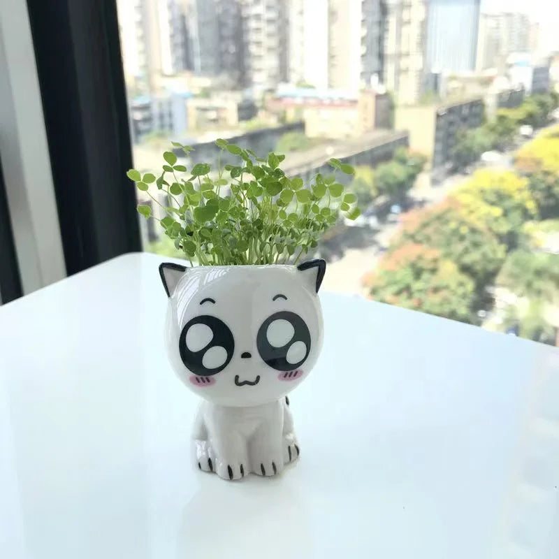 Kawaii Ceramic Cat Planter - Mini Desktop Plant Pot