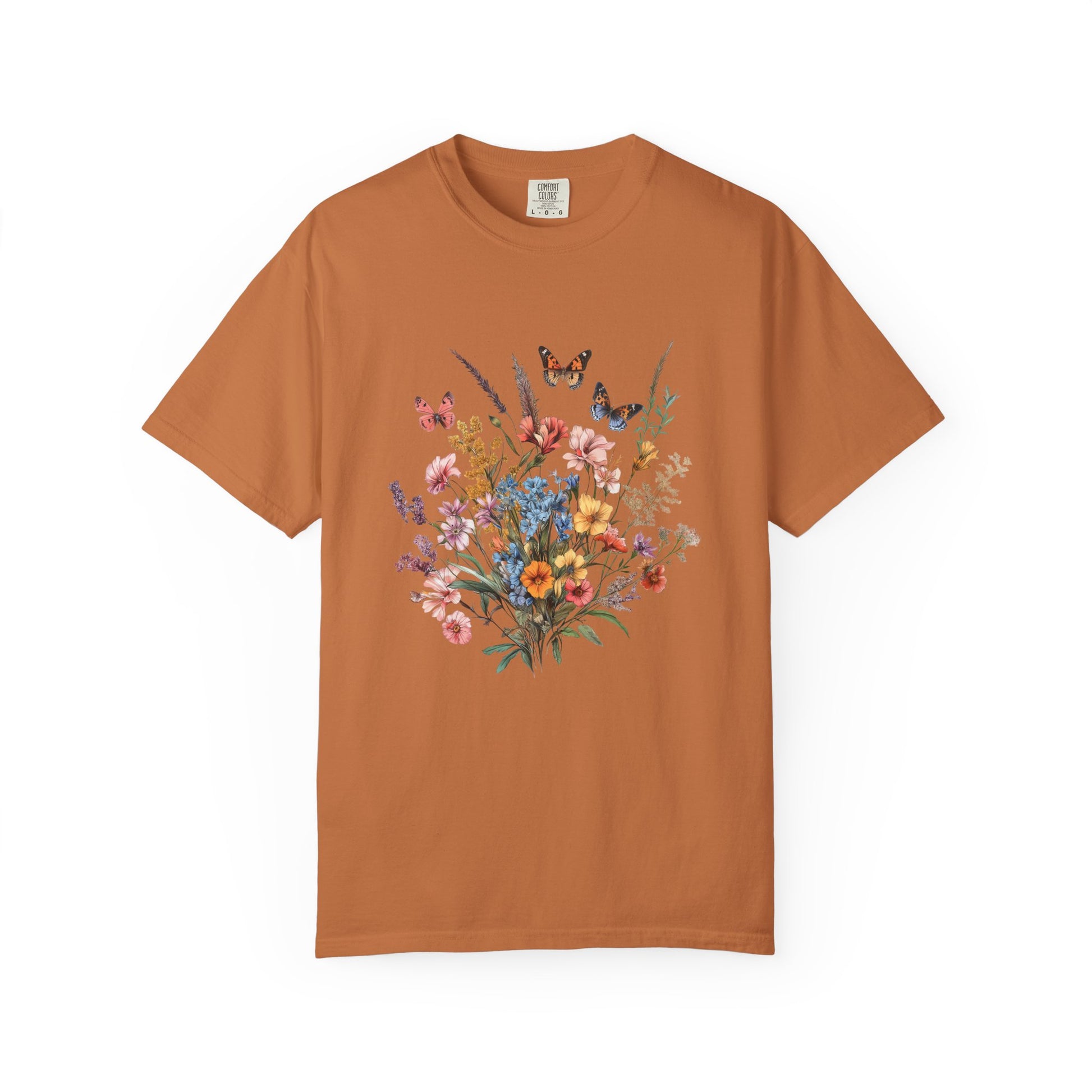 floral butterfly botanical garden tshirt printed on a yam color comfort colors 1717 t-shirt. 