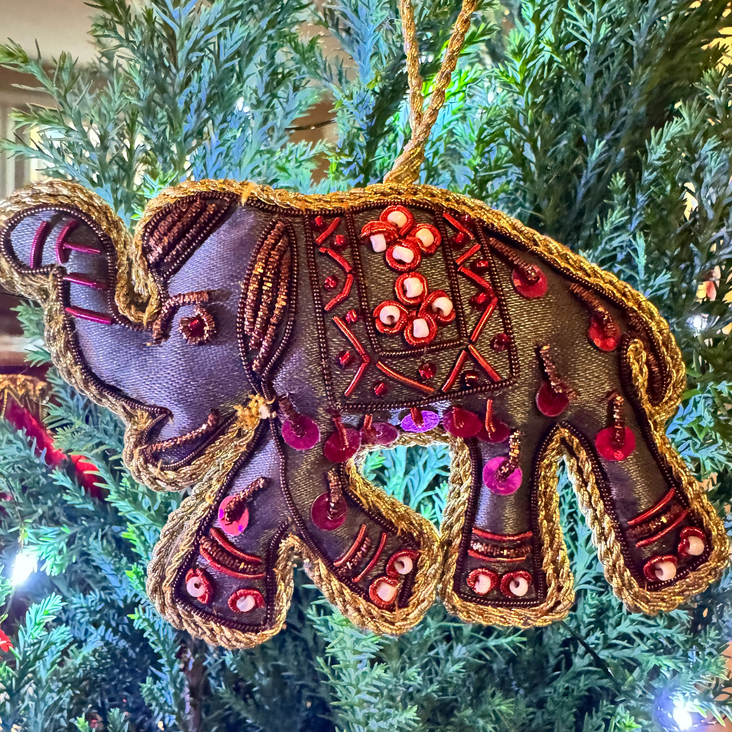 Elephant Christmas Tree Ornament with Zari Embroidery - Tortuna