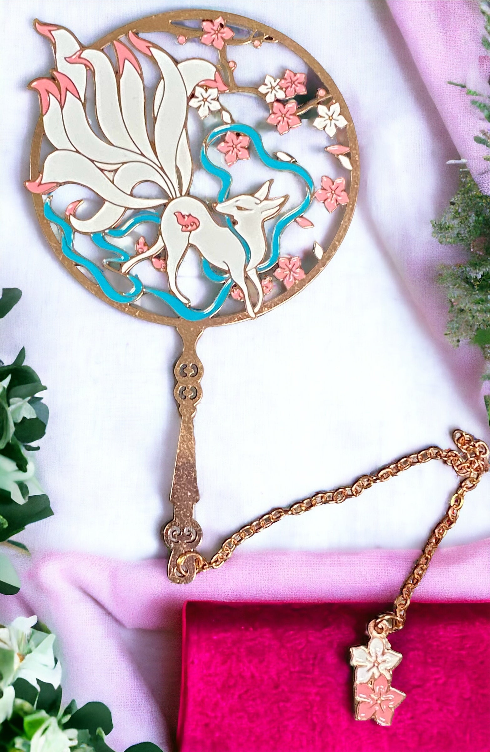 Nine Tailed Fox Metal Bookmark with sakura Charm - Tortuna