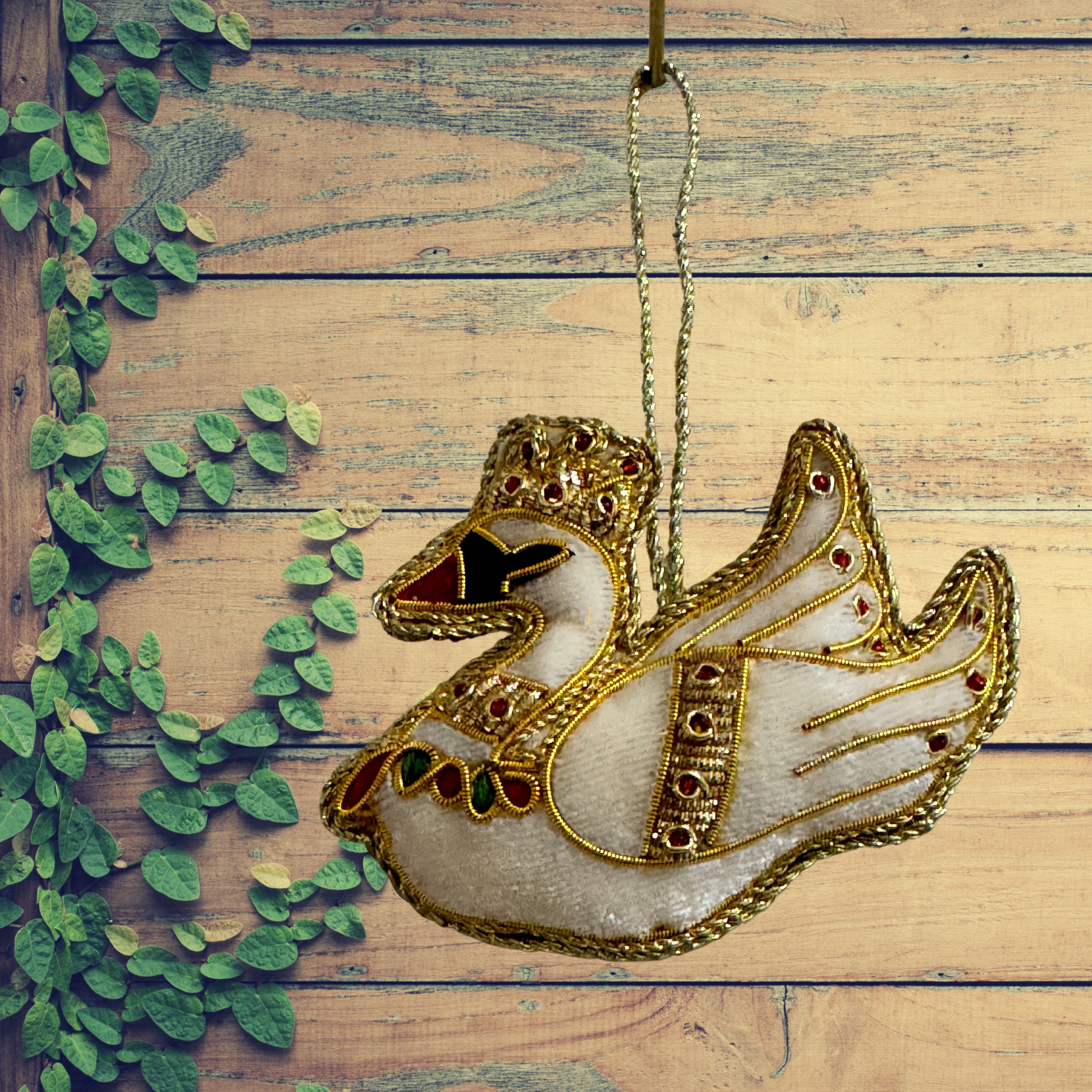 Swan Christmas Ornament with Zari Embroidery - Tortuna