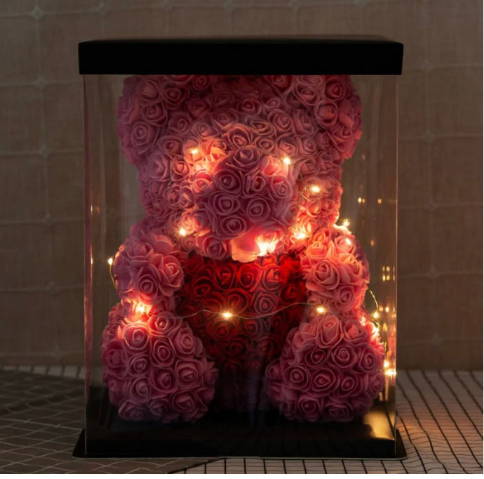Rose Bear in a box with LED lights - Tortuna