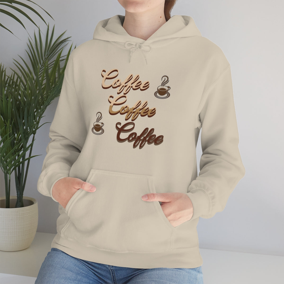 model wearing coffee coffee coffee hoodie