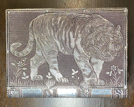 Tiger Embossed Metal Jewelry Box - Tortuna